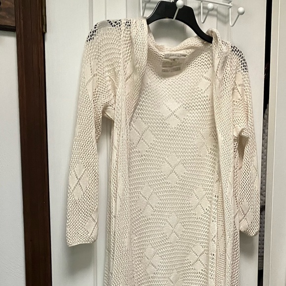 O’Neill Pool/beach coverup. Ecru lace long-flowy summer.Classy, handtied hem! Lg - Picture 4 of 7